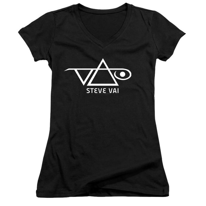Steve Vai Logo Junior Sheer Cap Sleeve V-Neck Womens T Shirt Black