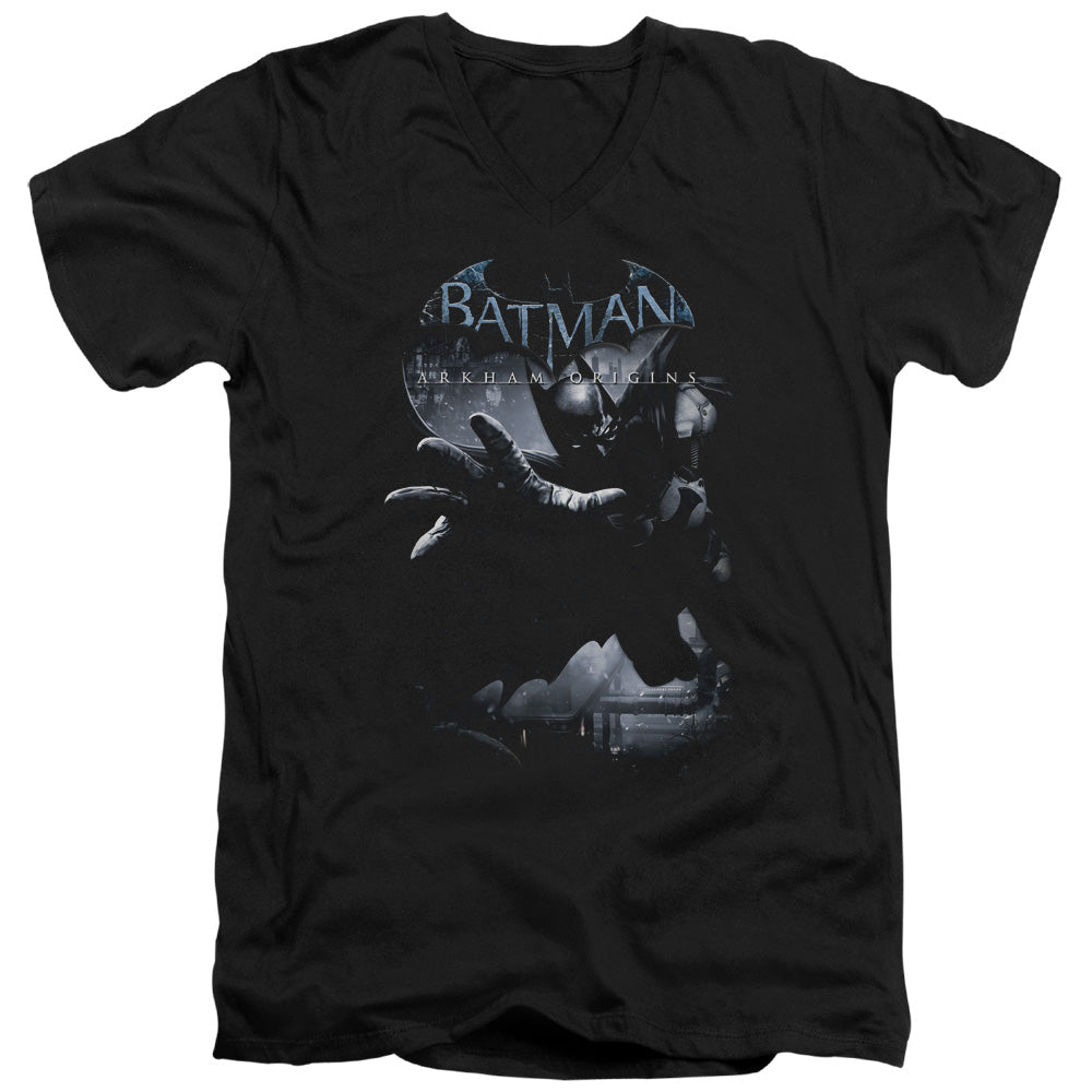Batman Arkham Origins Out Of The Shadows Mens Slim Fit V Neck T Shirt Black