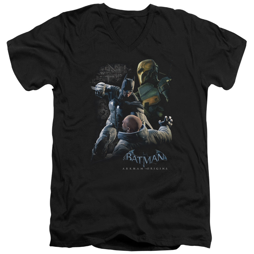 Batman Arkham Origins Punch Mens Slim Fit V Neck T Shirt Black