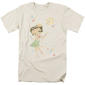 Betty Boop Hula Flowers Mens T Shirt Cream