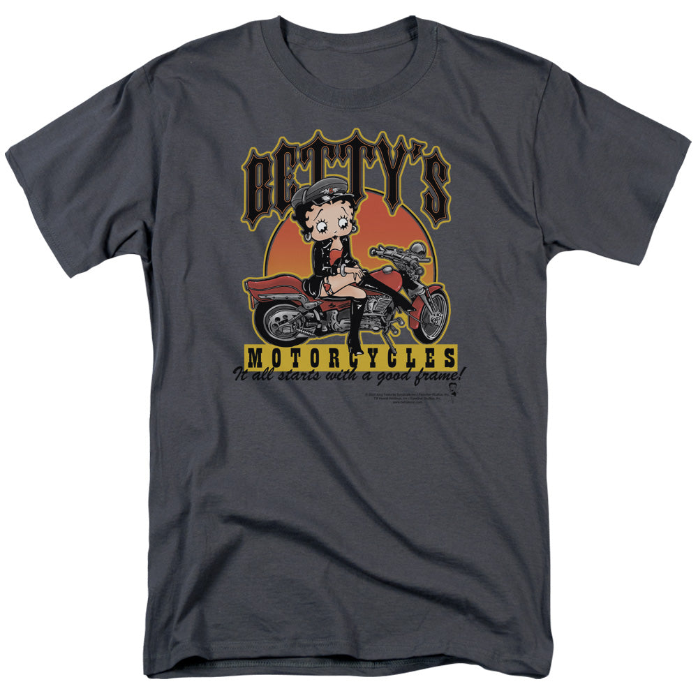 Betty Boop Bettys Motorcycles Mens T Shirt Charcoal