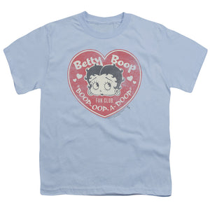 Betty Boop Fan Club Heart Kids Youth T Shirt Light Blue