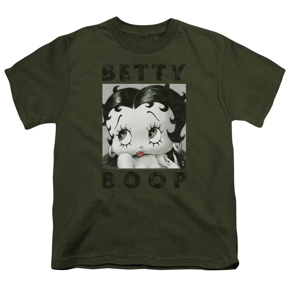 Betty Boop Camo Glamour Kids Youth T Shirt Military Green