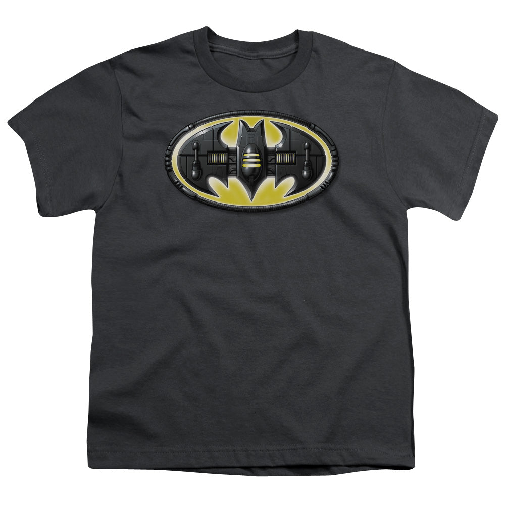Batman Bat Mech Logo Kids Youth T Shirt Charcoal