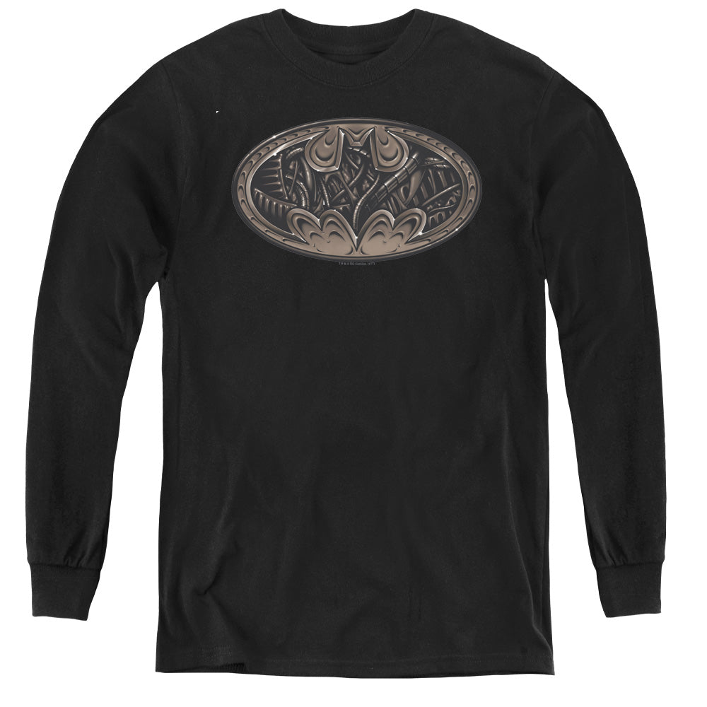 Batman Bio Mech Bat Shield Long Sleeve Kids Youth T Shirt Black