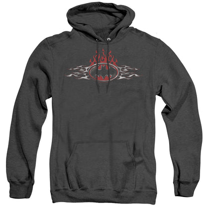 Batman Steel Flames Logo Heather Mens Hoodie Black