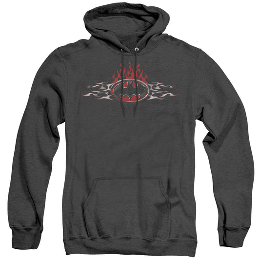 Batman Steel Flames Logo Heather Mens Hoodie Black
