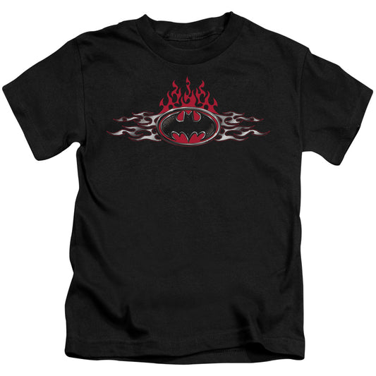 Batman Steel Flames Logo Juvenile Kids Youth T Shirt Black