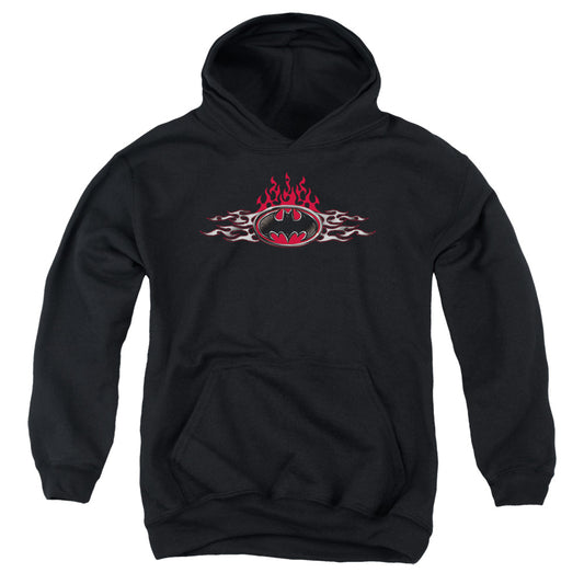 Batman Steel Flames Logo Kids Youth Hoodie Black