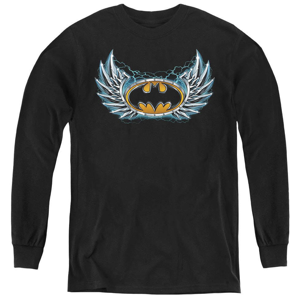 Batman Steel Wings Logo Long Sleeve Kids Youth T Shirt Black