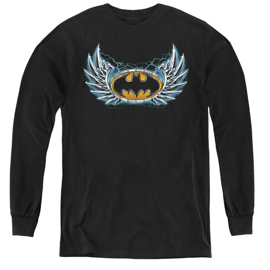 Batman Steel Wings Logo Long Sleeve Kids Youth T Shirt Black
