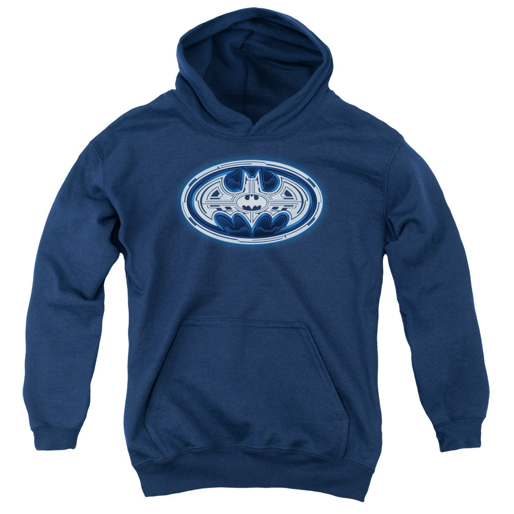 Batman Cyber Bat Shield Kids Youth Hoodie Navy Blue