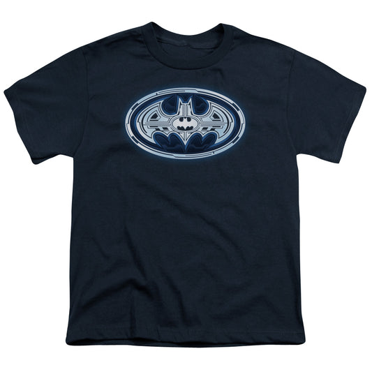 Batman Cyber Bat Shield Kids Youth T Shirt Navy Blue