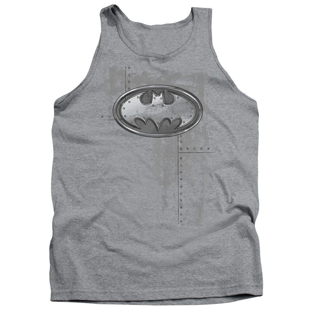 Batman Rivited Metal Logo Mens Tank Top Shirt Athletic Heather