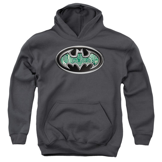 Batman Circuitry Shield Kids Youth Hoodie Charcoal