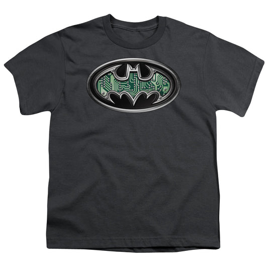 Batman Circuitry Shield Kids Youth T Shirt Charcoal