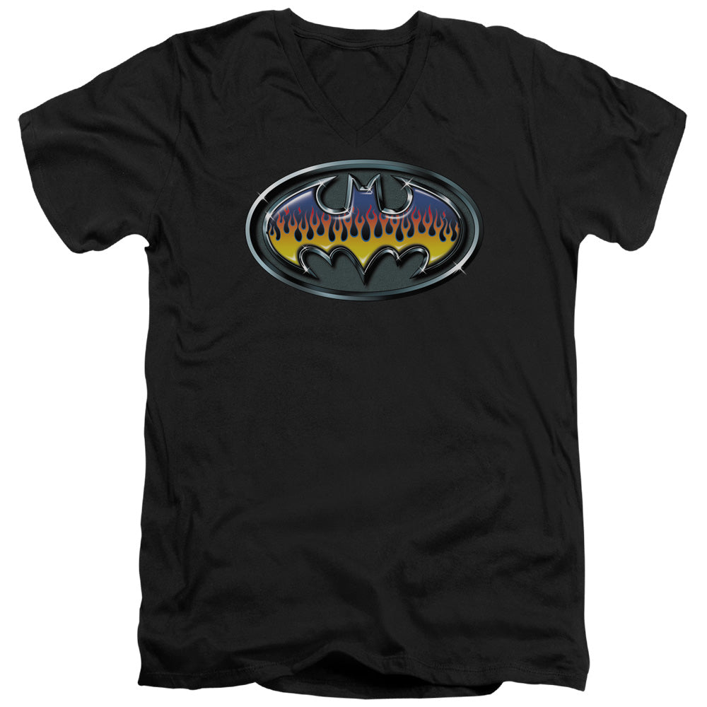 Batman Hot Rod Shield Mens Slim Fit V Neck T Shirt Black