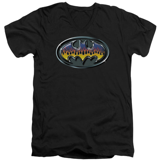 Batman Hot Rod Shield Mens Slim Fit V Neck T Shirt Black