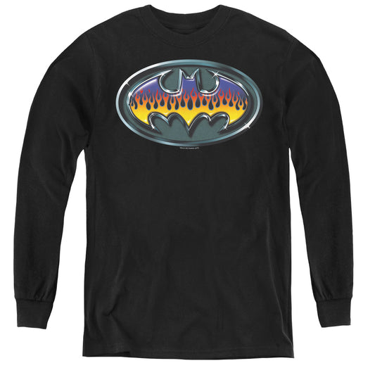 Batman Hot Rod Shield Long Sleeve Kids Youth T Shirt Black