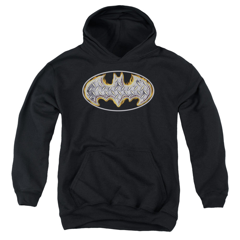 Batman Steel Fire Shield Kids Youth Hoodie Black
