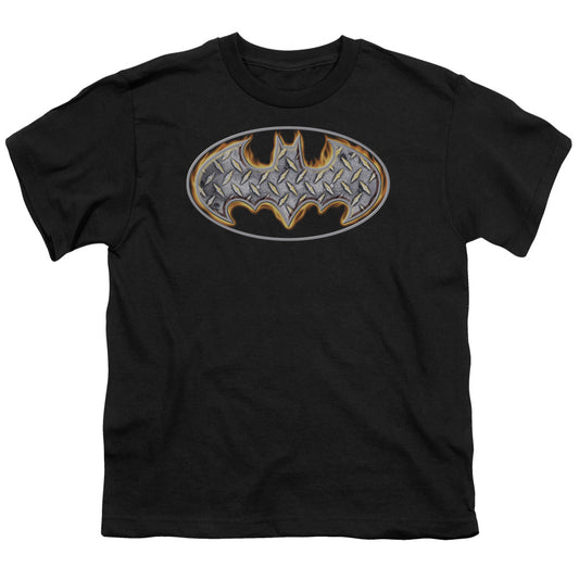 Batman Steel Fire Shield Kids Youth T Shirt Black
