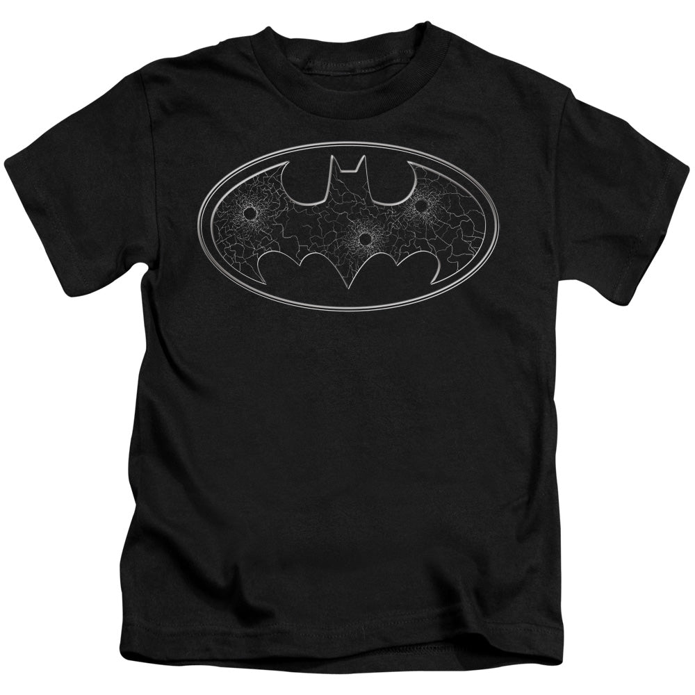 Batman Glass Hole Logo Juvenile Kids Youth T Shirt Black