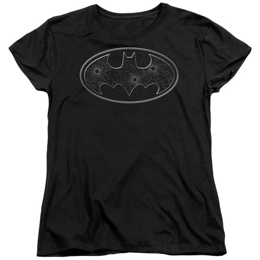 Batman Glass Hole Logo Womens T Shirt Black
