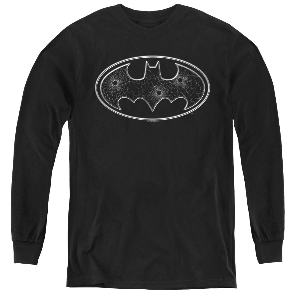 Batman Glass Hole Logo Long Sleeve Kids Youth T Shirt Black