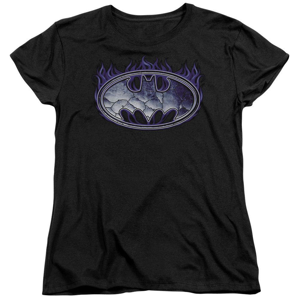 Batman Cracked Shield Womens T Shirt Black