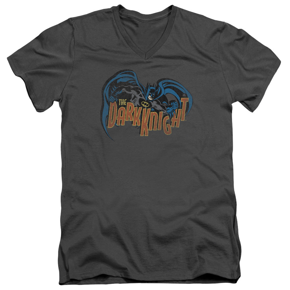 Batman Retro Dark Knight Mens Slim Fit V Neck T Shirt Charcoal