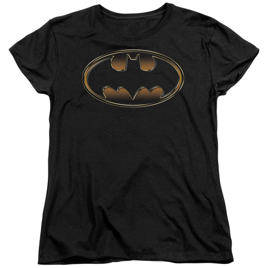 Batman Black & Gold Embossed Womens T Shirt Black