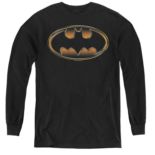 Batman Black & Gold Embossed Long Sleeve Kids Youth T Shirt Black