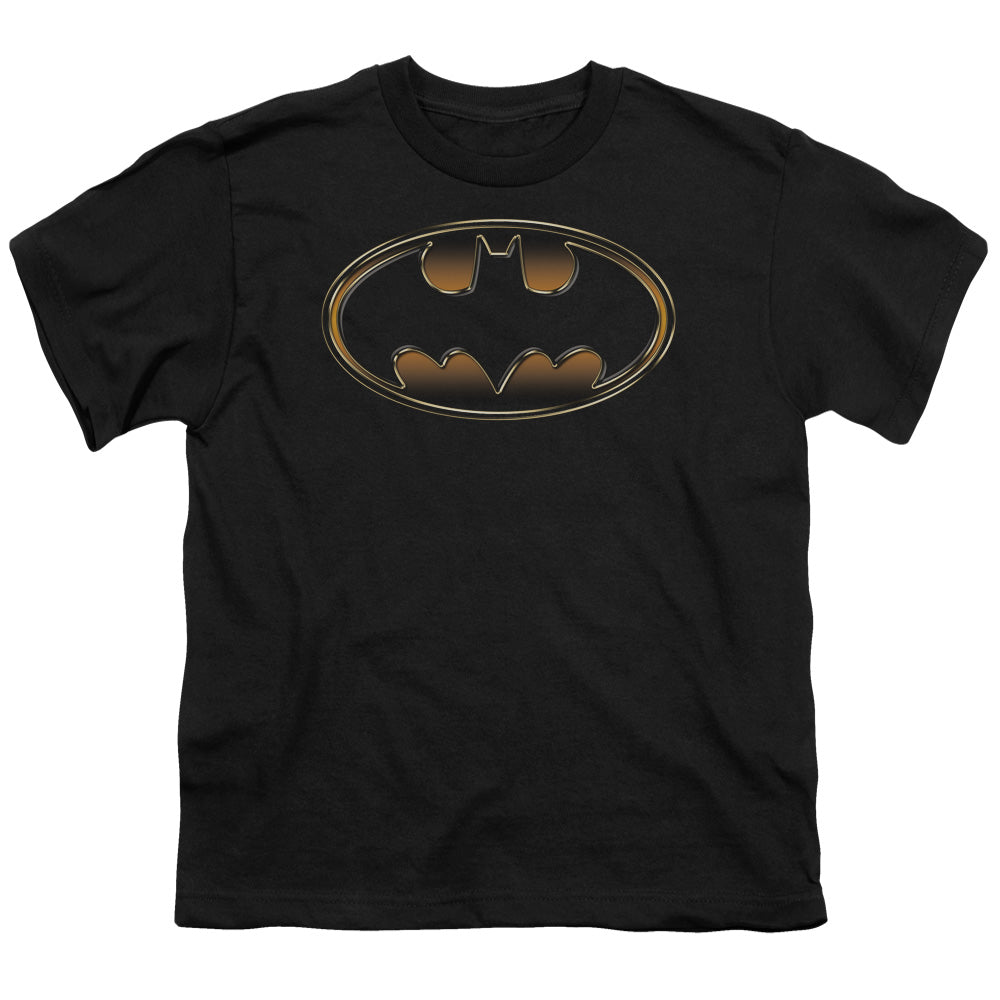 Batman Black & Gold Embossed Kids Youth T Shirt Black