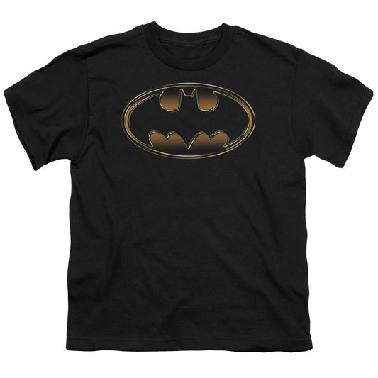 Batman Black & Gold Embossed Kids Youth T Shirt Black