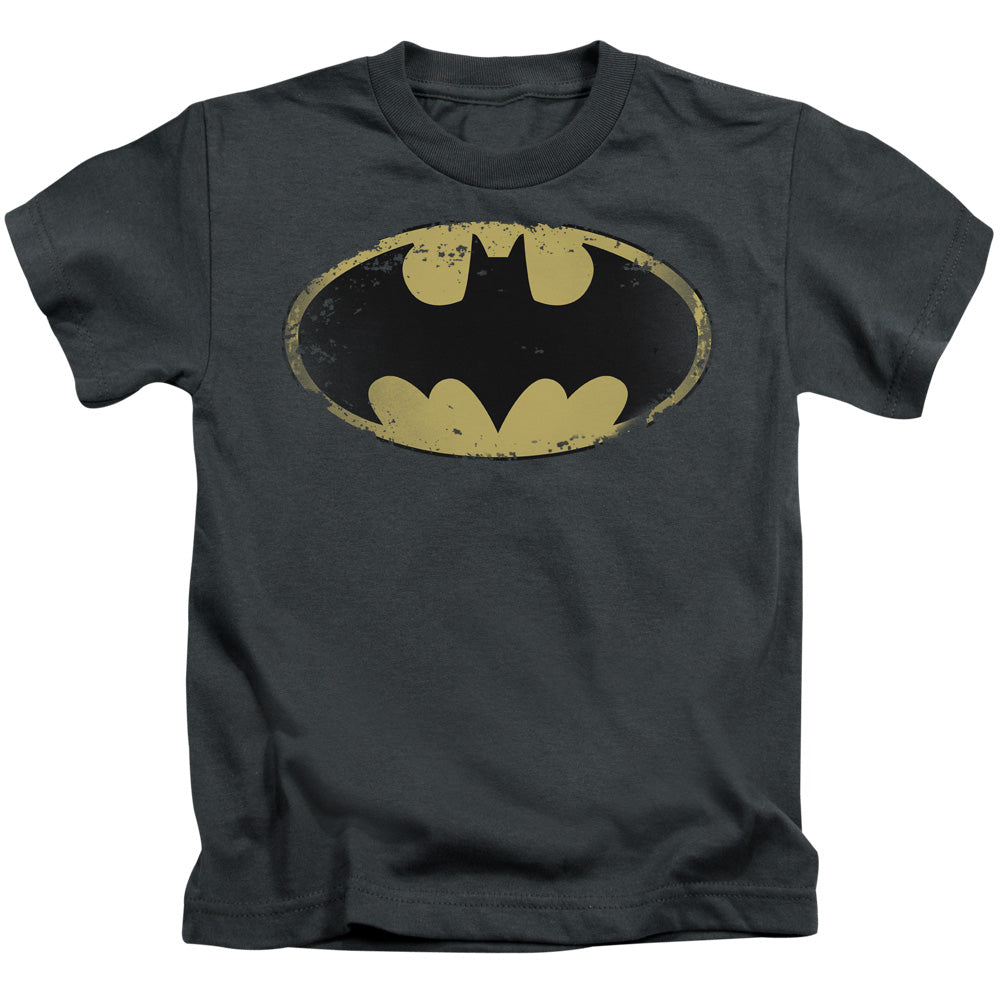 Batman Distressed Shield Juvenile Kids Youth T Shirt Charcoal