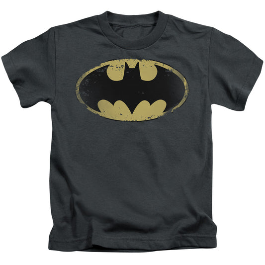 Batman Distressed Shield Juvenile Kids Youth T Shirt Charcoal