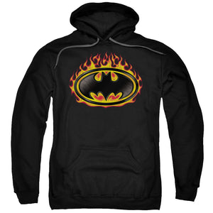 Batman Bat Flames Shield Mens Hoodie Black