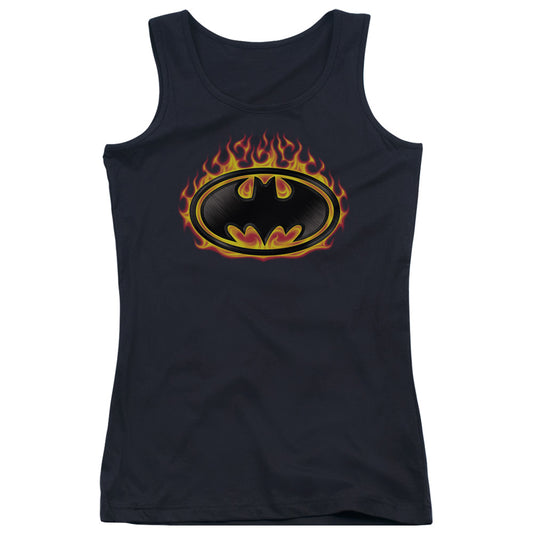 Batman Bat Flames Shield Womens Tank Top Shirt Black