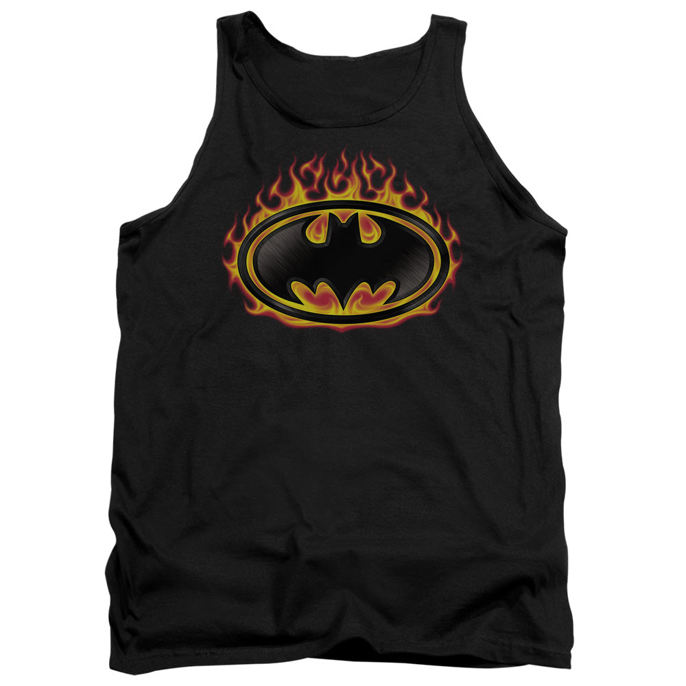 Batman Bat Flames Shield Mens Tank Top Shirt Black