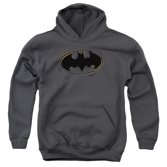 Batman Spray Paint Logo Kids Youth Hoodie Charcoal