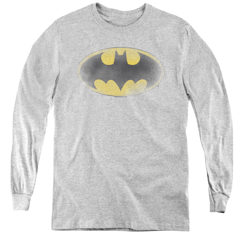 Batman Faded Logo Long Sleeve Kids Youth T Shirt Athletic Heather