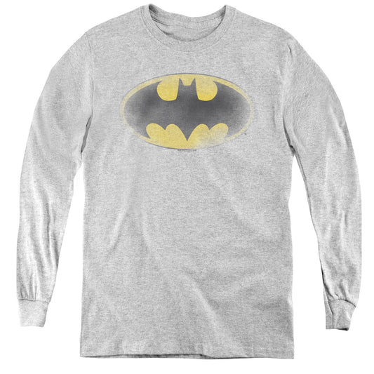 Batman Faded Logo Long Sleeve Kids Youth T Shirt Athletic Heather