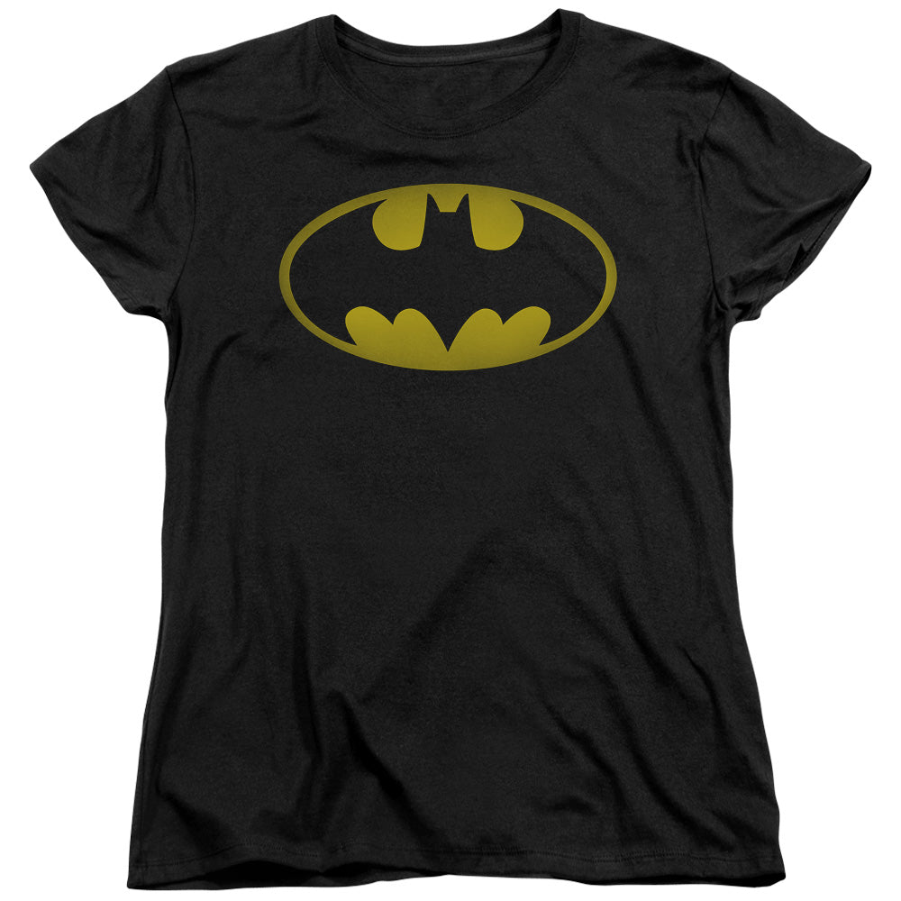 Batman Washed Bat Logo Womens T Shirt Black