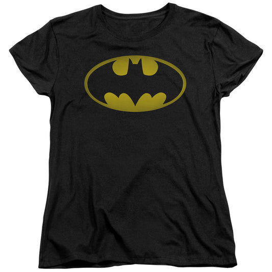 Batman Washed Bat Logo Womens T Shirt Black