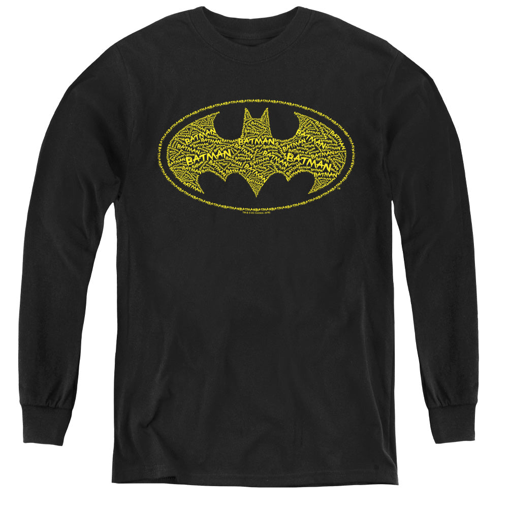 Batman Type Logo Long Sleeve Kids Youth T Shirt Black
