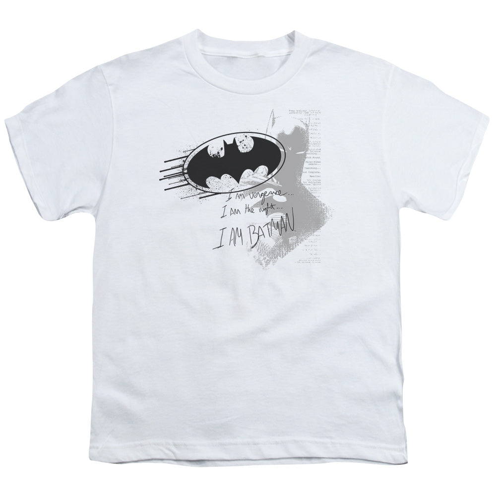 Batman I Am Vengeance Kids Youth T Shirt White