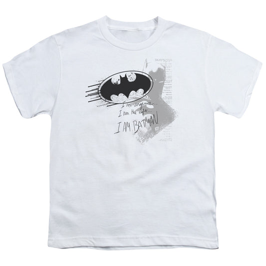 Batman I Am Vengeance Kids Youth T Shirt White