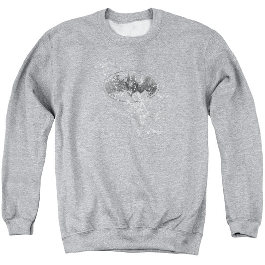 Batman Burned & Splatered Mens Crewneck Sweatshirt Athletic Heather