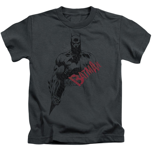 Batman Sketch Bat Red Logo Juvenile Kids Youth T Shirt Charcoal