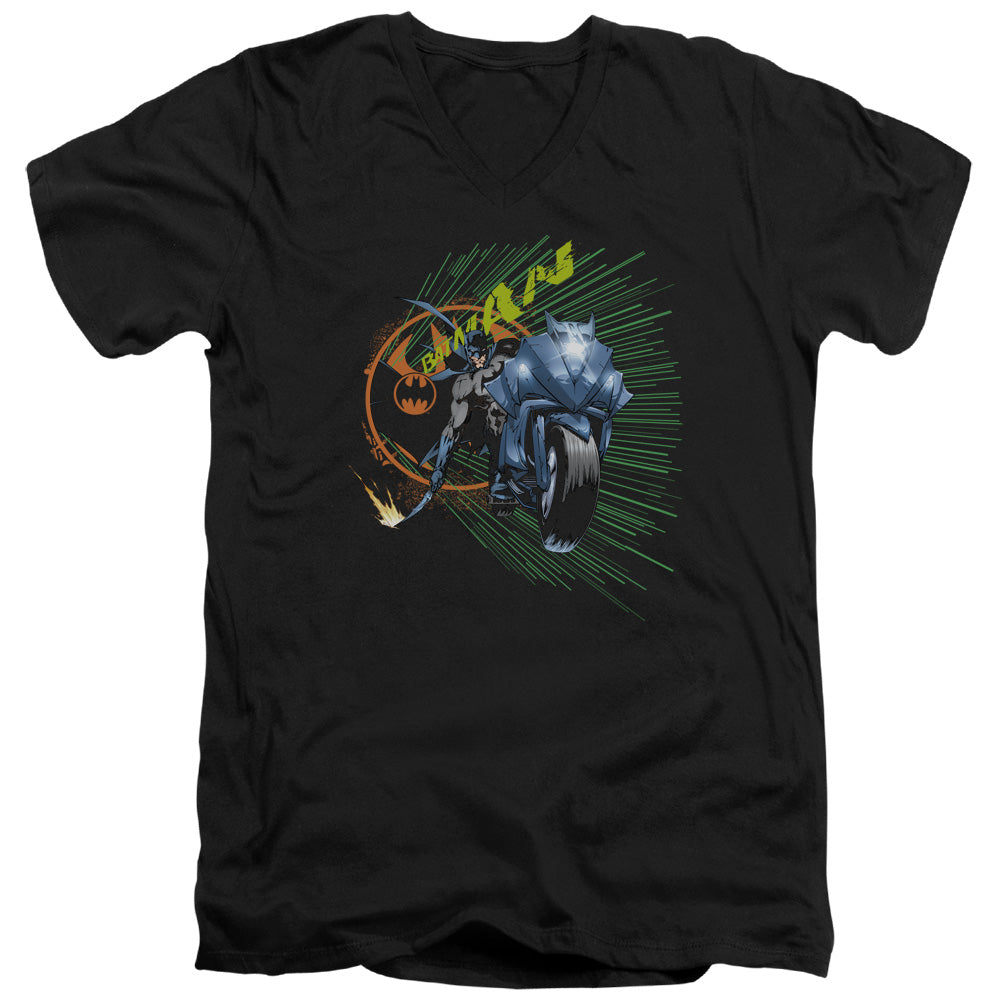 Batman Batcycle Mens Slim Fit V Neck T Shirt Black